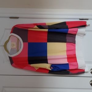 Fantastic Fawn woman's long sleeve muti-color block pattern pullover size Large.